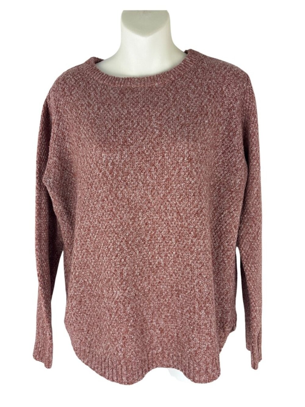 Pink Clover Size L Red Melange Knit Sweater Crewneck Curved Hem Marled Rose Rel